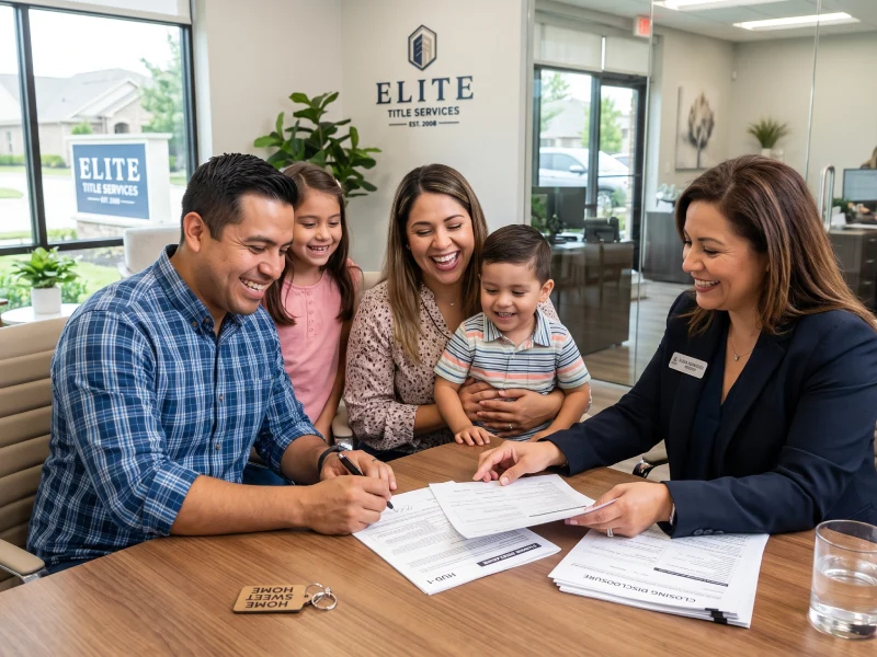 Familia hispana firmando contrato de casa con ITIN en Houston sin preocupación migratoria