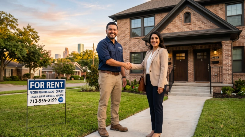 Inversionista hispano comprando un edificio dúplex multifamiliar en Houston con su número ITIN