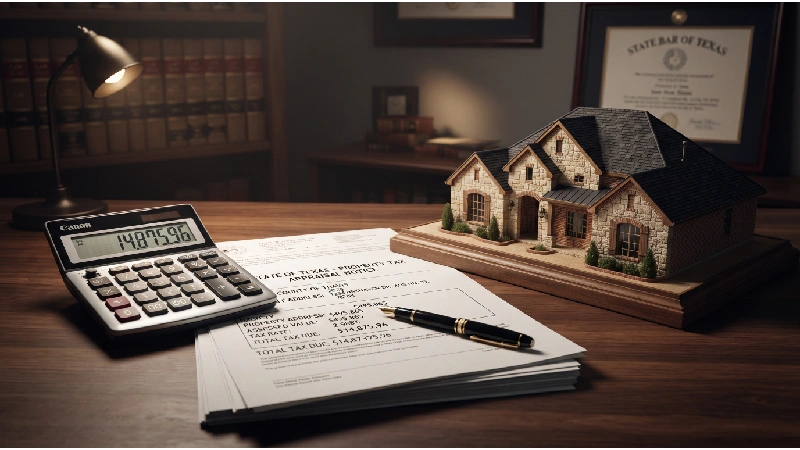 Calculadora calculando property taxes en el condado de Travis Texas