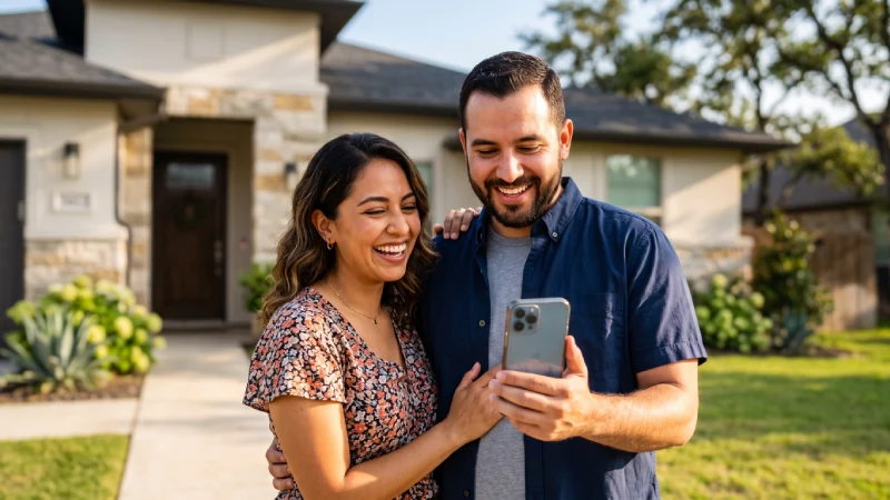 Reporte de puntaje de crédito FICO excelente en un teléfono celular para comprar casa con ITIN